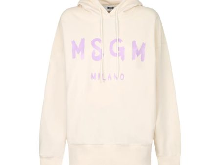 MSGM Cream Print Logo Hoodie Discount