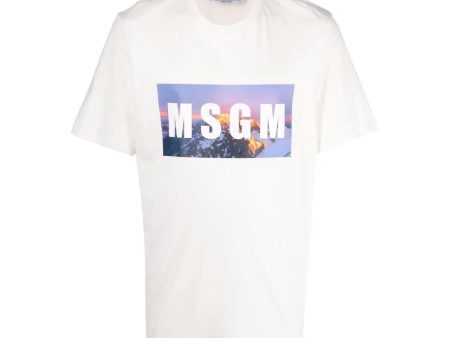 MSGM Cream Graphic Print Logo T-Shirt Fashion