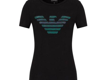 Emporio Armani Black Pattern Print Eagle Logo T-Shirt For Sale