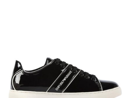 Emporio Armani Black Patent Logo Sneakers For Sale