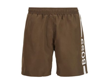 BOSS Logo-print Khaki swim shorts Supply