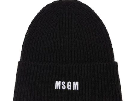 MSGM Black Embroidered Logo Beanie For Discount