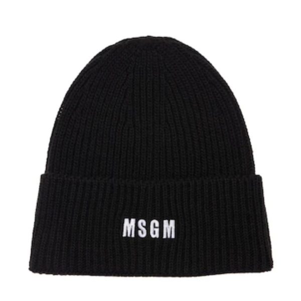 MSGM Black Embroidered Logo Beanie For Discount