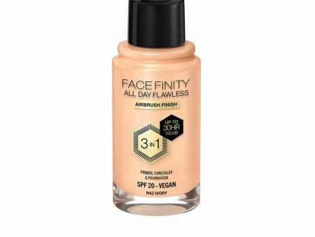 Crème Make-up Base Max Factor Face Finity All Day Flawless 3-in-1 Spf 20 Nº N42 Ivory 30 ml For Sale