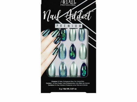 False nails Ardell Nail Addict Green Glitter Chrome (24 pcs) Online now